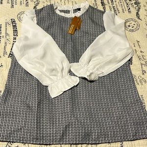 Bloomchic Ruffle Neck Tweed Top